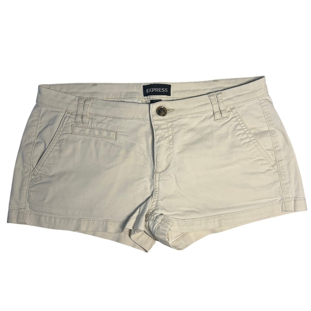 Express Chino Mini Shorts Size 4 Beige Stretch Cotton Mid Rise